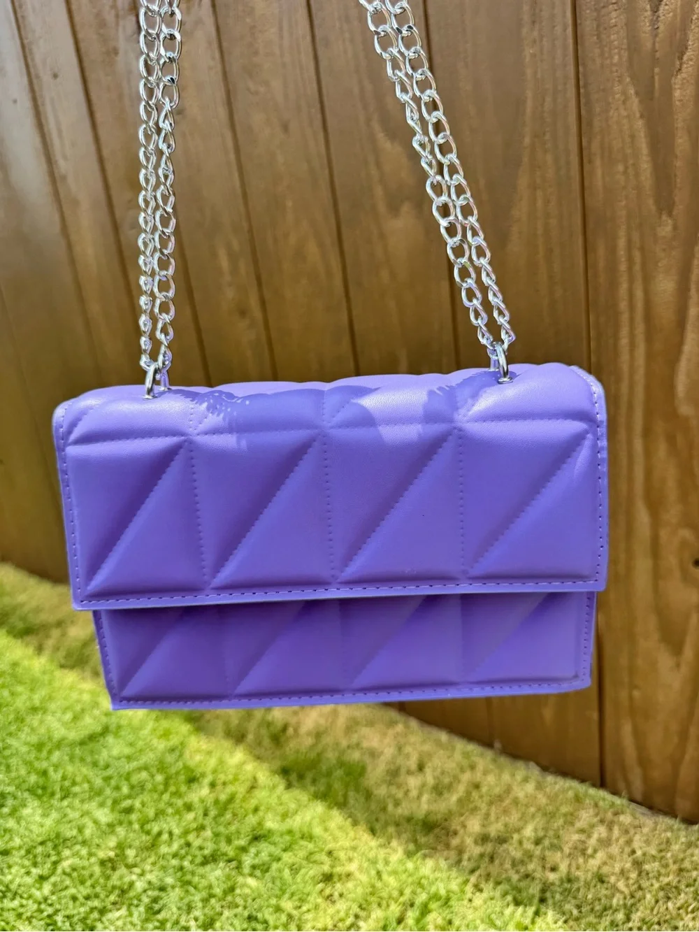 Quilted Lavender Chain Shoulder Bag - Unbranded